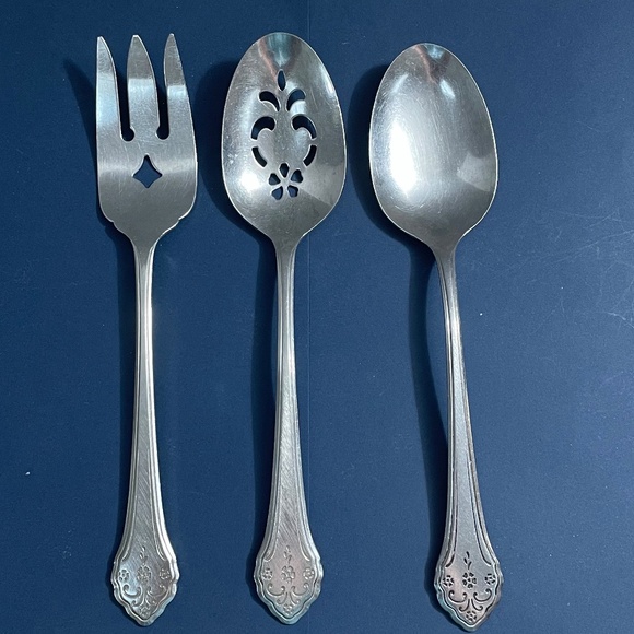 Vintage Oneida Flatware Lakewood Pattern Meat Fork Slotted Spoon Serving Spoon - Picture 2 of 9